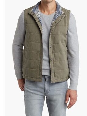 Union Sea//WA Quilted Vintage Twill Vest Men’s Medium Cargo Green Button Front